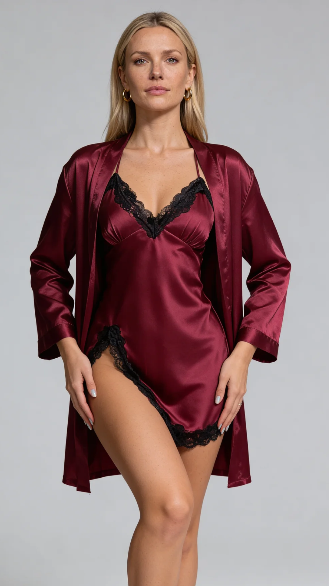 Elvira Accappatoio & Set Slip in Pizzo a V